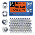 M8-1.25 Nylon Insert Lock Nuts 85 Pack, 304 Stainless Steel Hardware Nuts