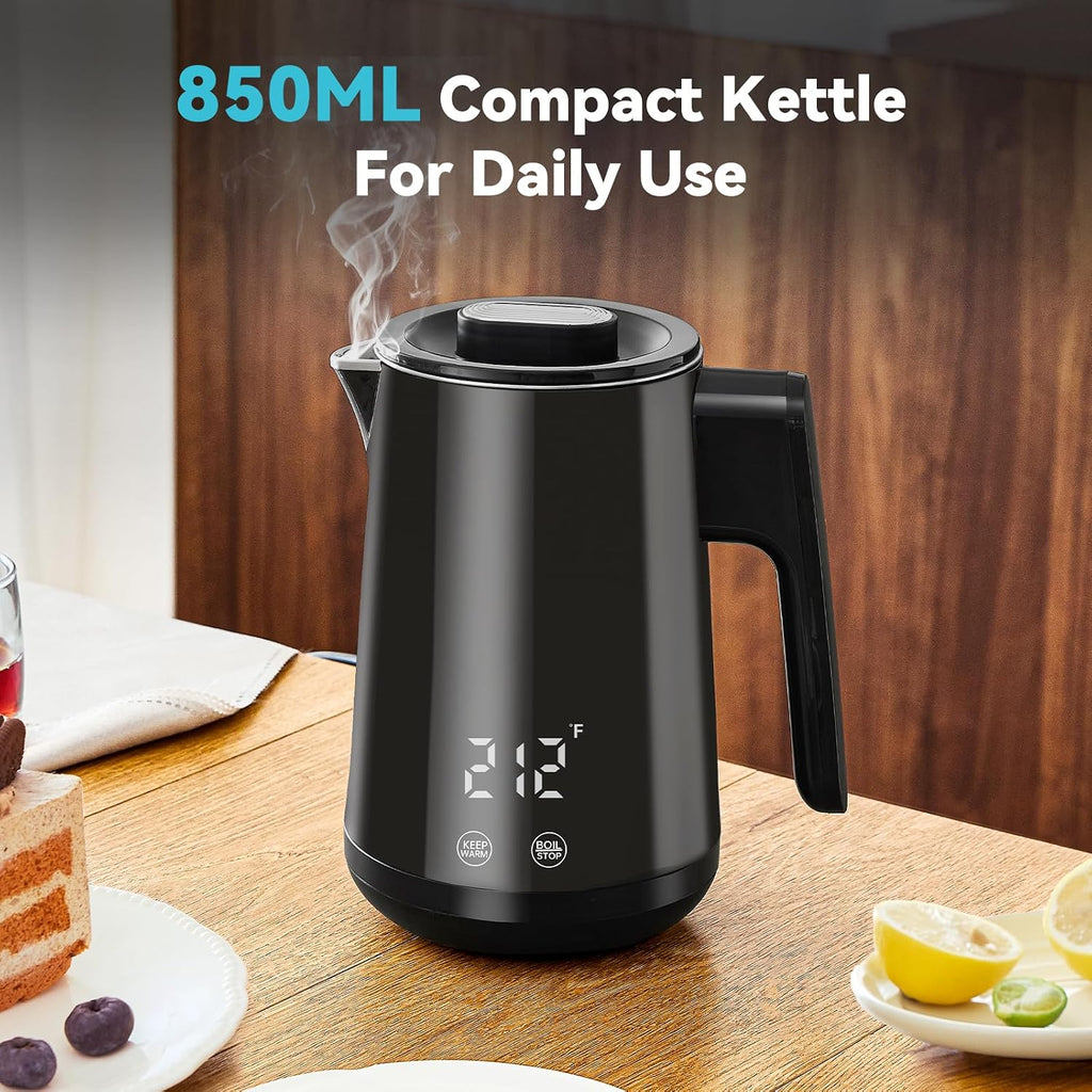 850ml Small Electric Kettle Temperature Control,800W Double Wall Electric Tea Kettle of 304 Stainless Steel,5 Temp