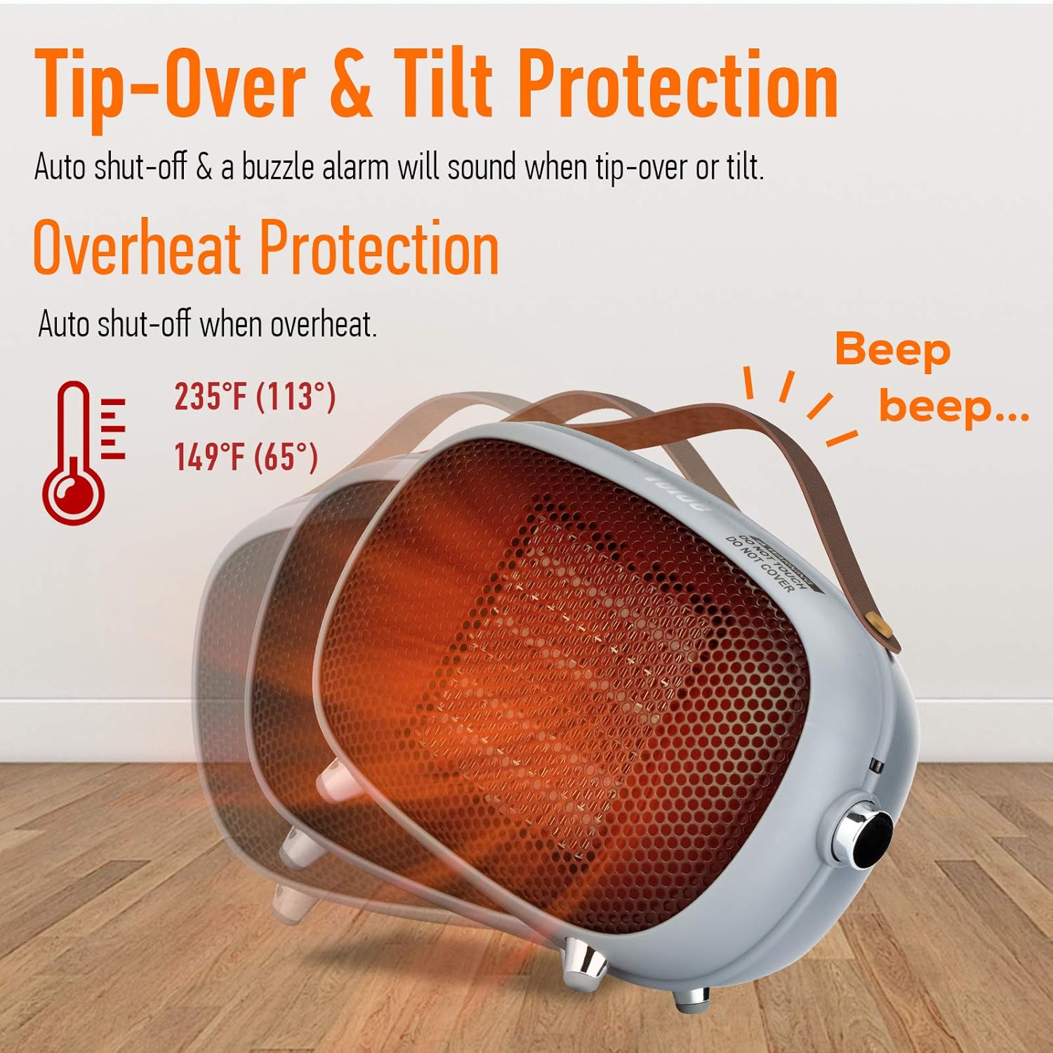 Space Heater, Teioe Mini Electric Space Heater 800W/400W, Small PTC Ceramic Heater with Tip-Over and Overheat