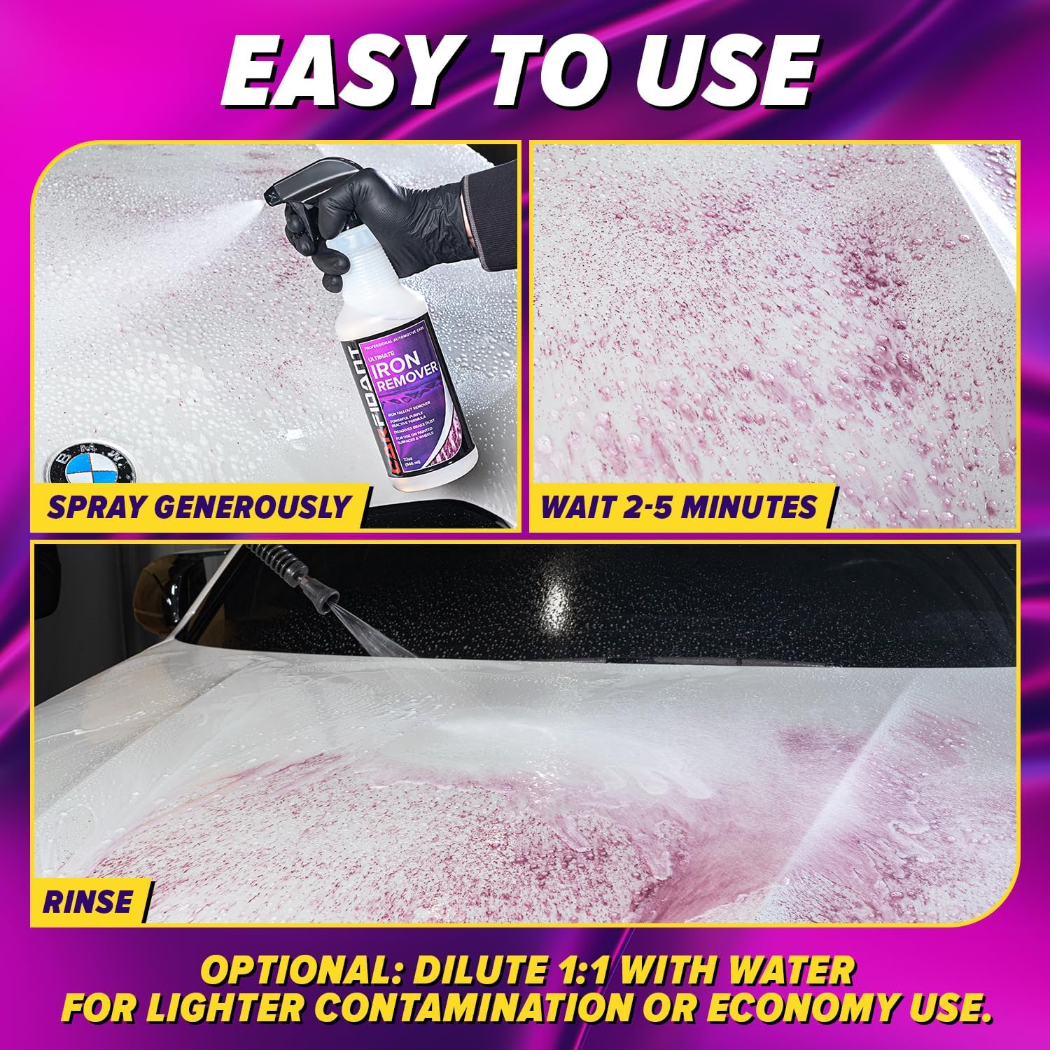 Iron Remover for Car Detailing – Iron Decon Spray, Pulls Out Brake Dust, Rust & Fallout - Contaminant Removal for Car