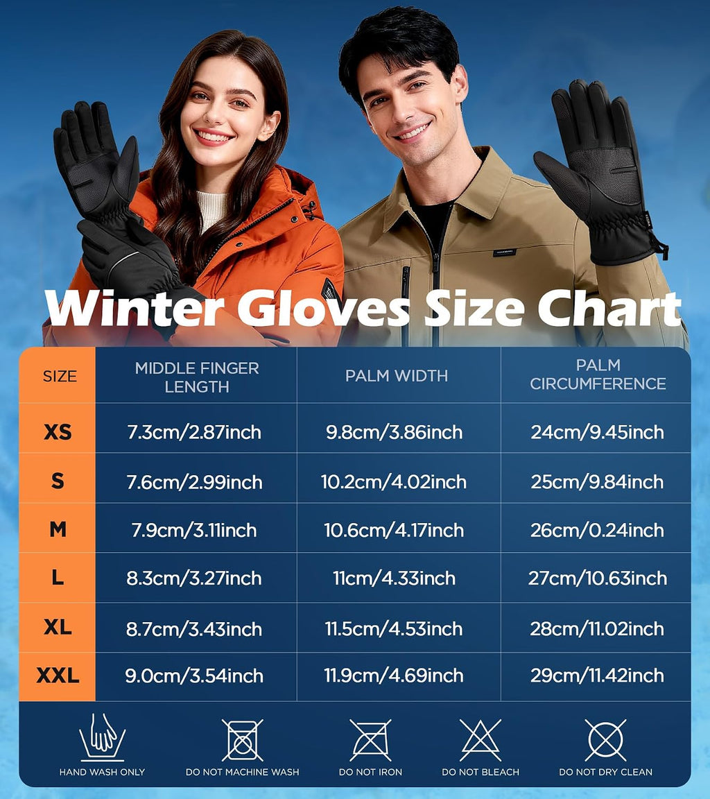 Winter Gloves Men Women Made with 3M Insulation & Plush Lining, -10°F Windproof & Water-Resistant Snow Gloves for