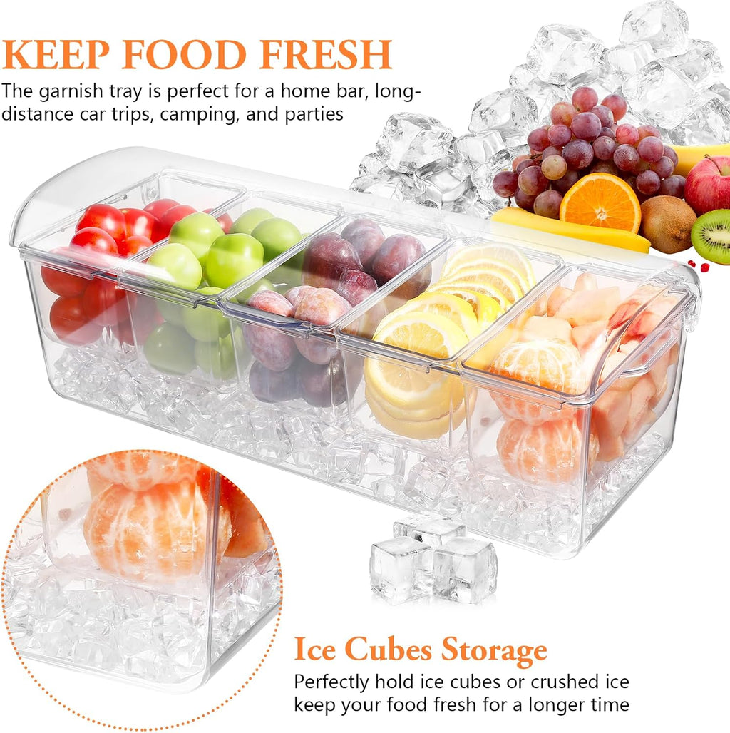 Bartending Supplies - 18" x 12" Bar Mat Garnish Tray with Lid Bar Caddy 3 Tier Bar Glass Rimmer, 2 Plastic Juice Pour