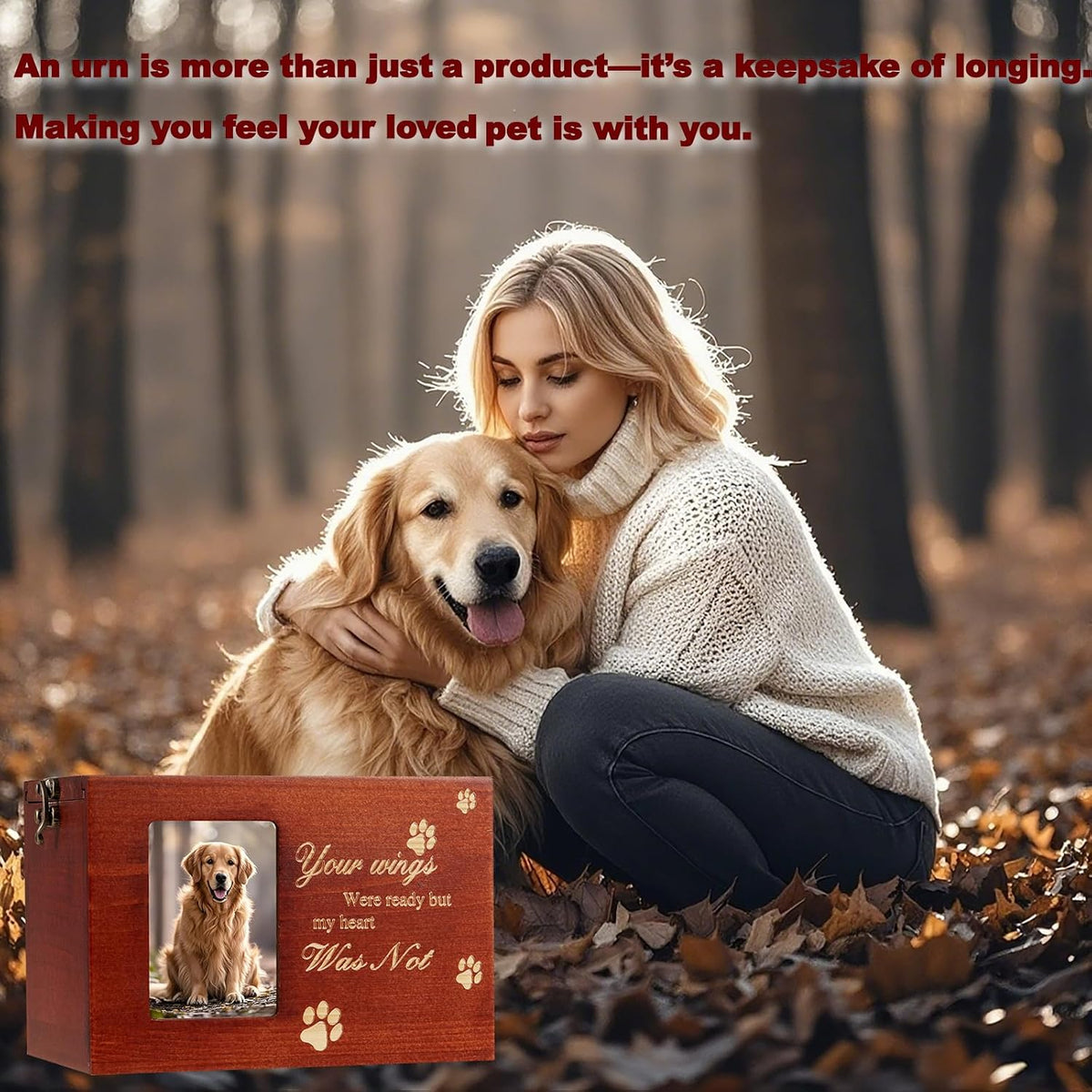 Wood Pet Urns for Dog or Cat Ashes Sets, Pet Cremation Urns