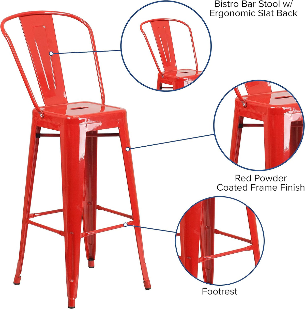 Commercial 30 in Metal Indoor/Outdoor Barstool, Red, 4-Pack