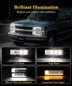 LED Headlights Assembly DOT Approved with DRL Sequential Turn Signal High/Low Beam Start Animation Lights Chrome