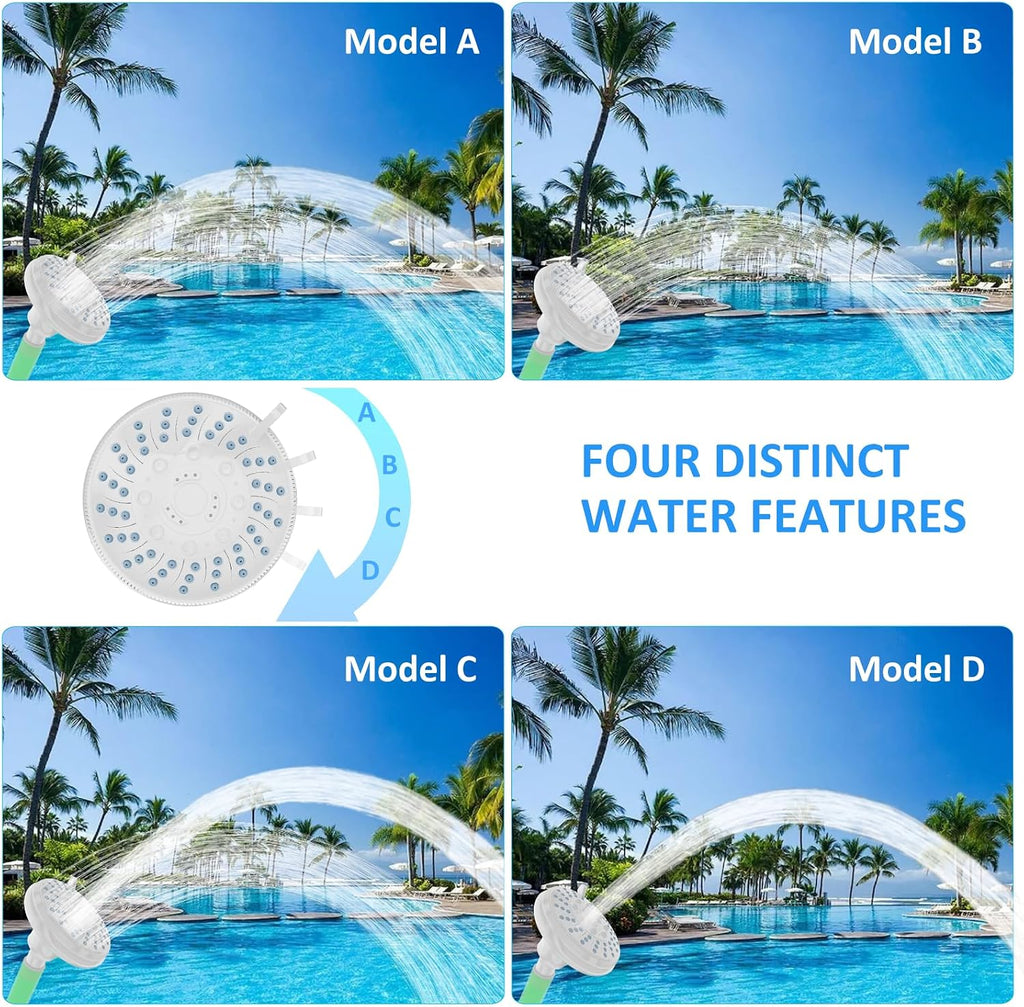 Pool Fountain for Above & Inground Pools – 360° Adjustable Pool Waterfall, Pool Sprinkler Fountain with 4 Spray
