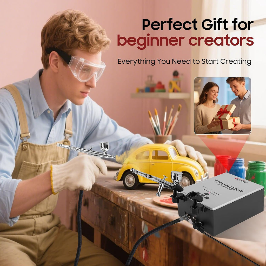 Airbrush Kit with Air Compressor,Portable 27PSI 7 Pressure Levels, 35dB Ultra-Quiet,Dual-Action 0.3mm Airbrush Gun
