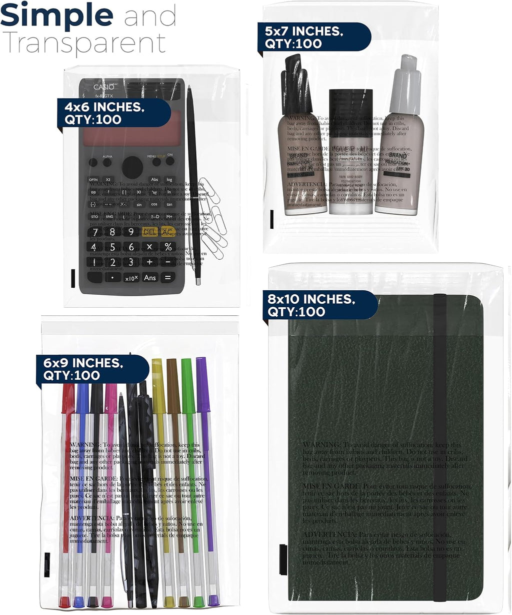 Poly Bags Suffocation Warning 400 pc Combo Pack 4x6 5x7 6x9 8x10 Resealable