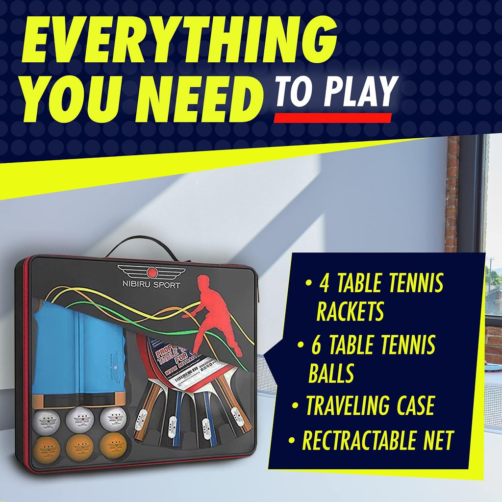 Ping Pong Paddle Set with Rackets, Net, Balls & Carry Case for Table Tennis | Professional Paddles, Balls &