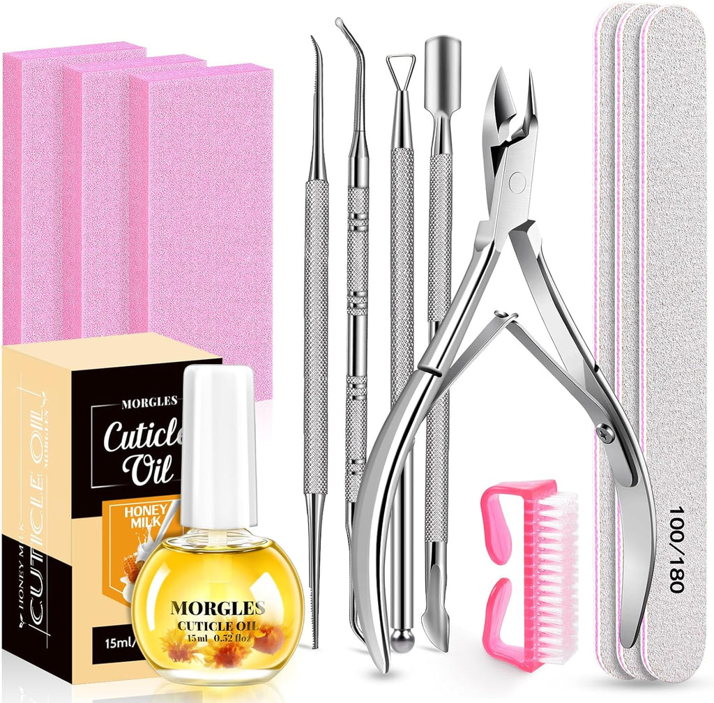 Nail File and Buffer Blocks with Nail Care Kit, 13 Pcs Manicure Kit for Women with Milk and Honey Cuticle Oil and