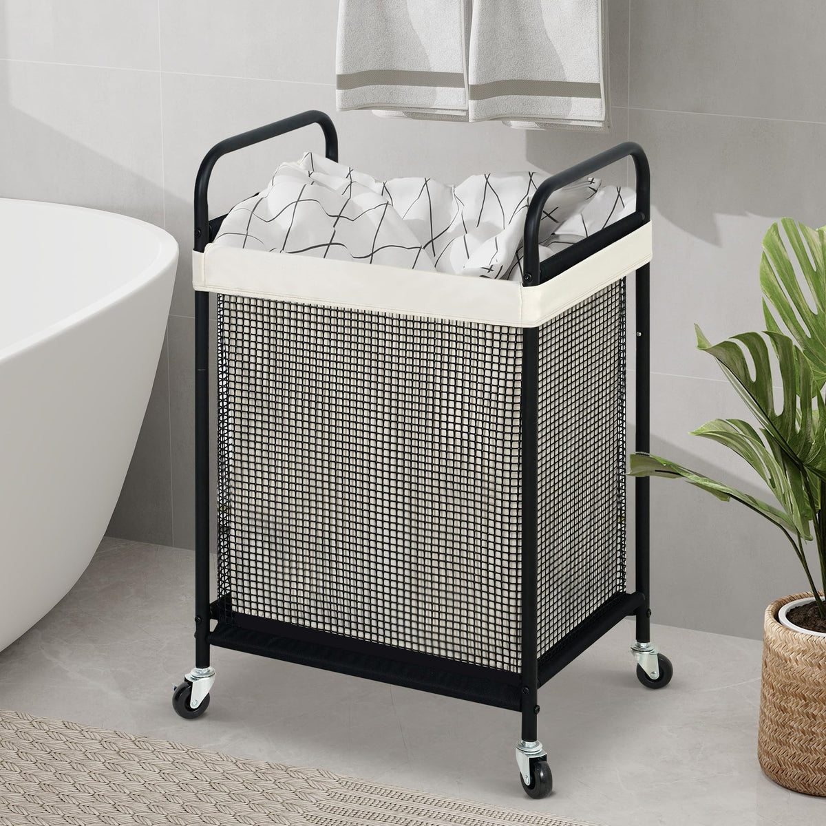 Laundry Hamper, 90L Rolling Laundry Sorter Cart with Removable and Washable Liner Bag, Clothes Hamper with Wheels and
