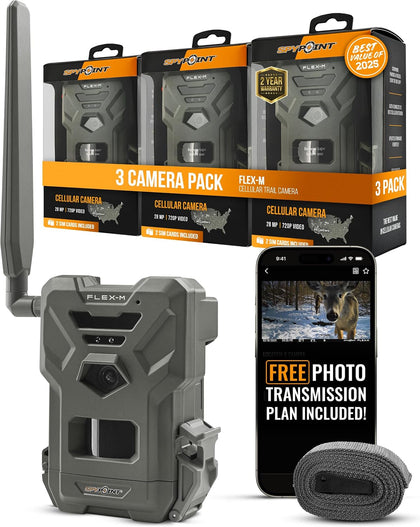Flex-M Cellular Trail Camera - Best Hunting Accessories, No WiFi Needed, Night Vision, Motion Activated, Dual-Sim