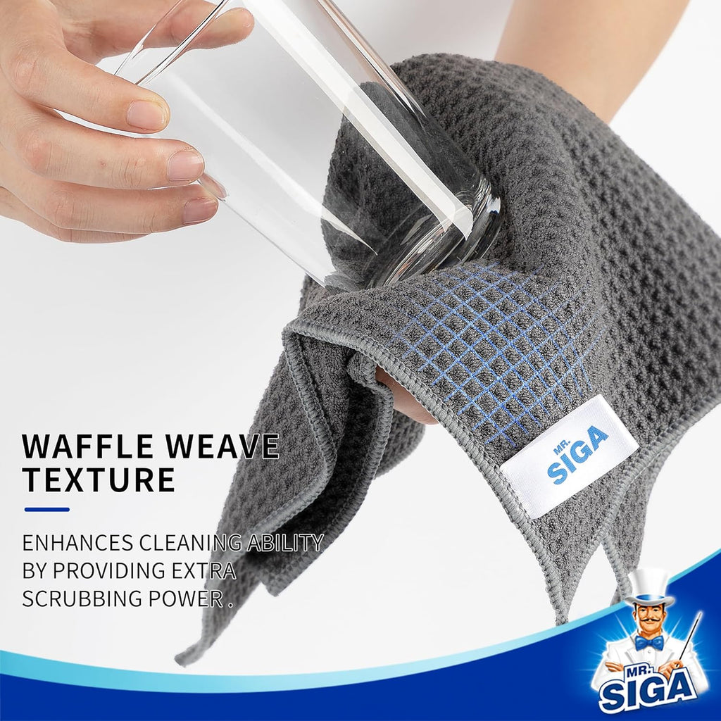 Waffle Pattern Cleaning Cloths, Reusable Absorbent Microfiber Cleaning Cloths, Lint Free Microfiber Kitchen Towels, 6