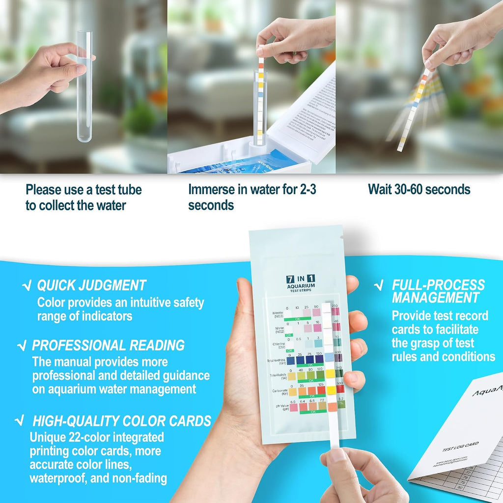 Aquarium Test Strips Kit,8-in-1 150 Strips |100 Multi-Test + 50 Ammonia Strips | Ammonia Test Kit for Fish Tank Test