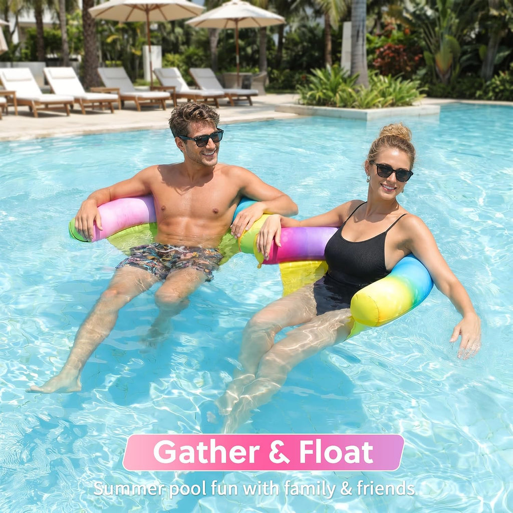 Inflatable Pool Floats Chairs Adults, 2 Pack Fabric Floating Noodle Chairs with Sling, Comfortable Water Chair for