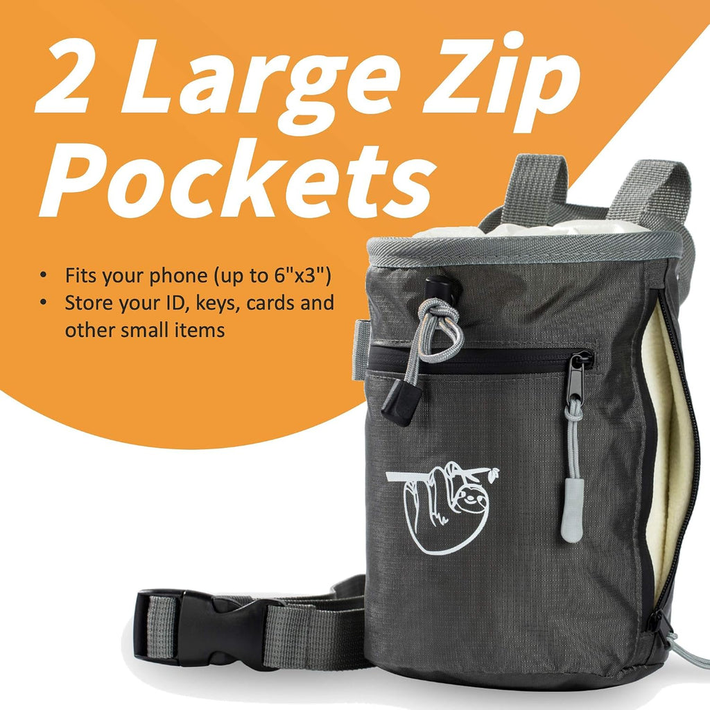 Chalk Bag for Rock Climbing, Climbing Chalk Bag for Bouldering with 2 Large Zipper Storage Pockets, Premium Gym Chalk