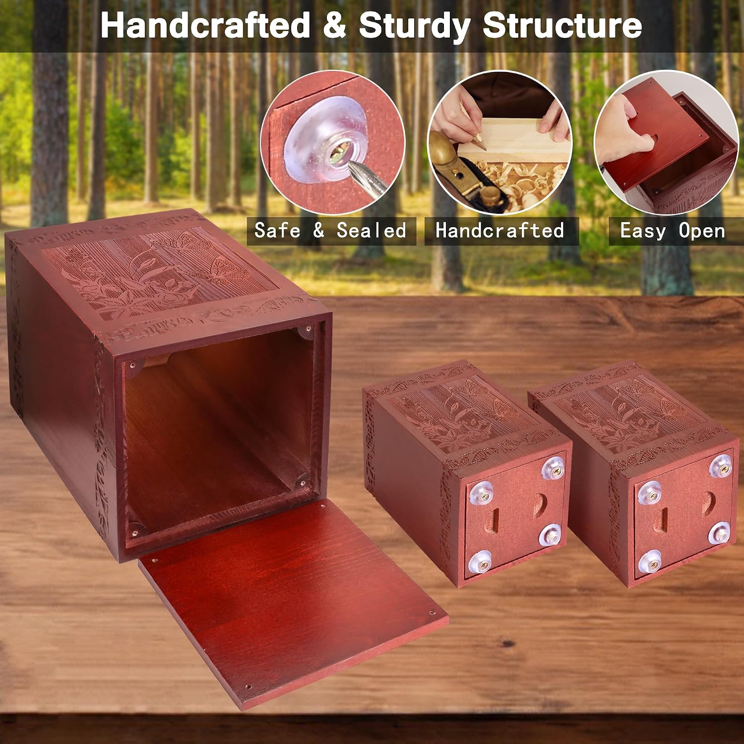 Wooden Cremation Urn for Human, Wood Handmade Engraved Decorative Box, Funeral Urns for Adult Male Female Burial or