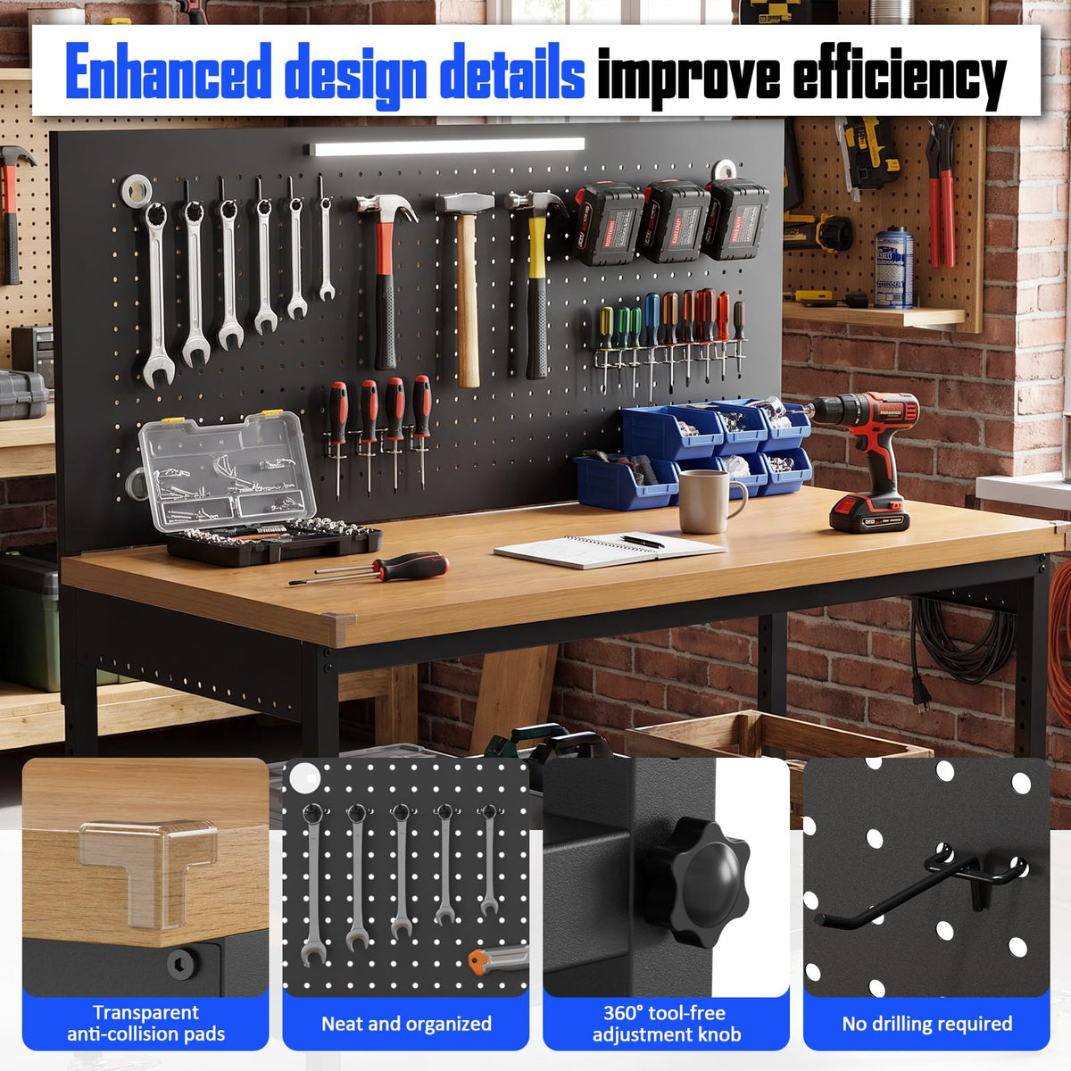 Work Benches for Grage, Easy to Assemble,Features Casters,2000LBS