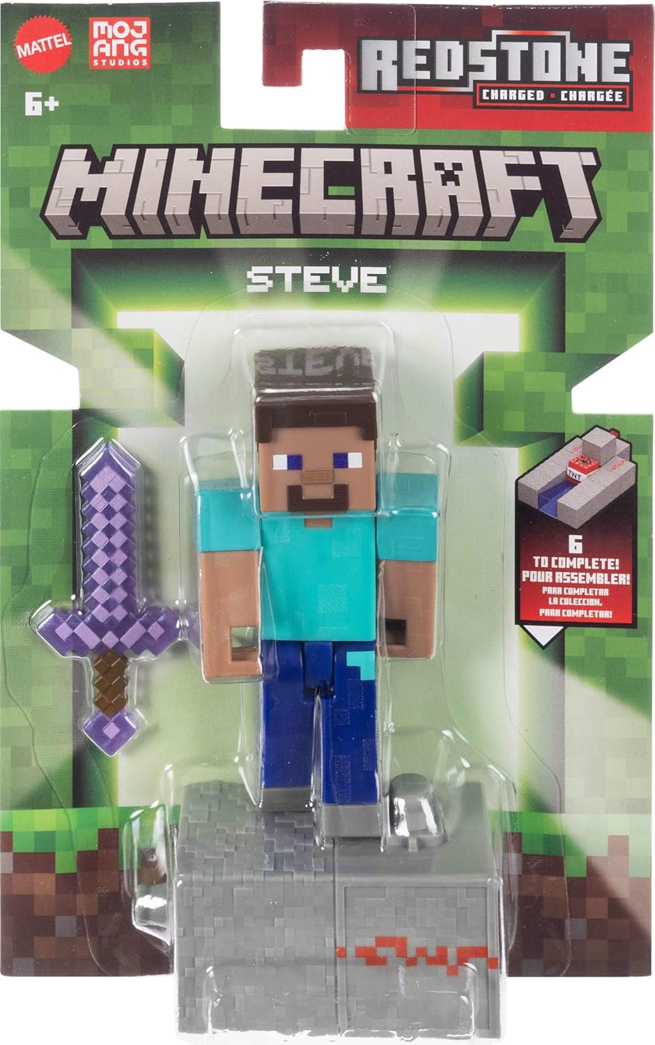 Minecraft Toys, Steve Action Figure with Accessory & Redstone Building Piece, 3.25-inch Scale Collectible Set