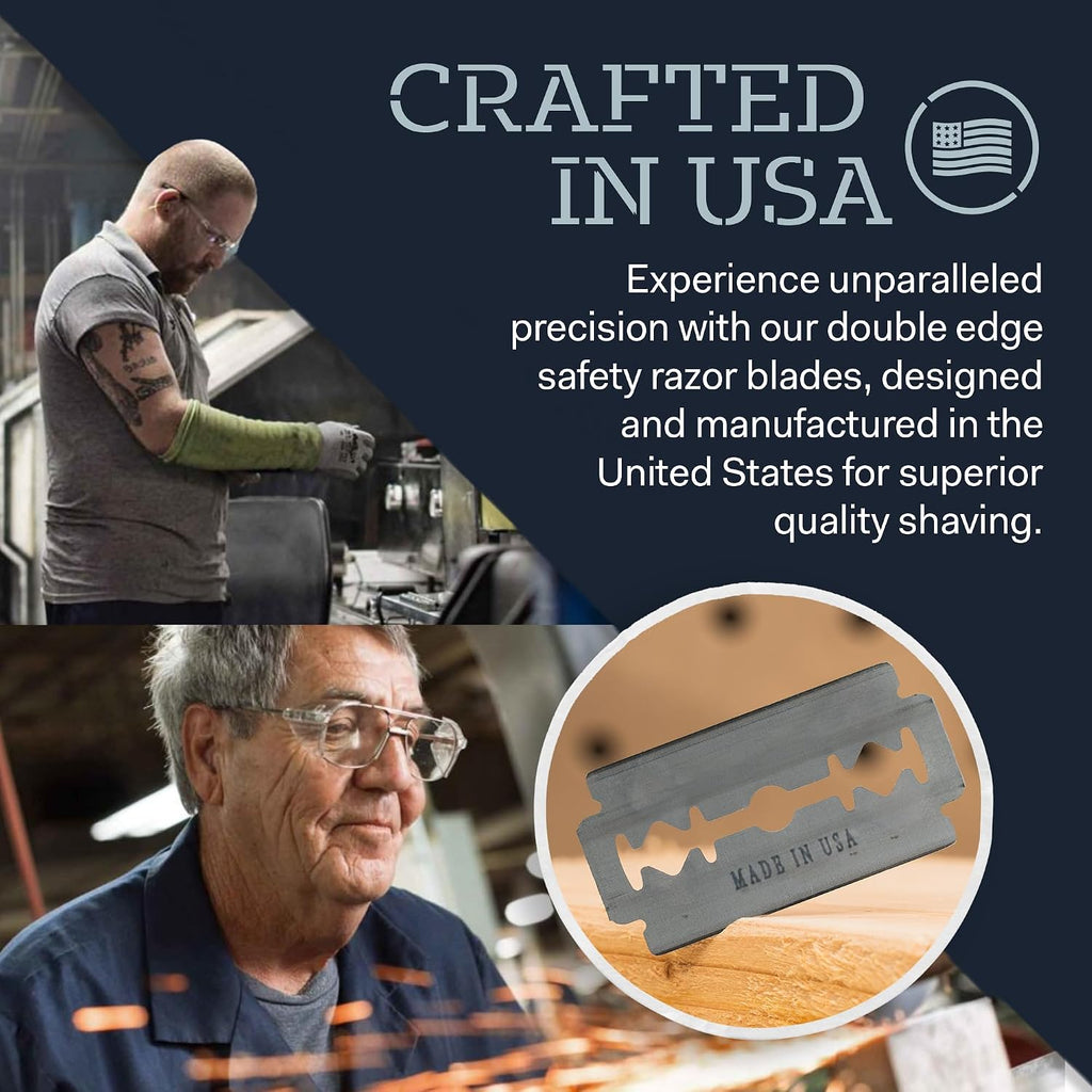 Made in USA Double Edge Razor Blades (50-Pack) – Stainless Steel, Smooth & Sharp | Fits All DE Safety Razors | Battle