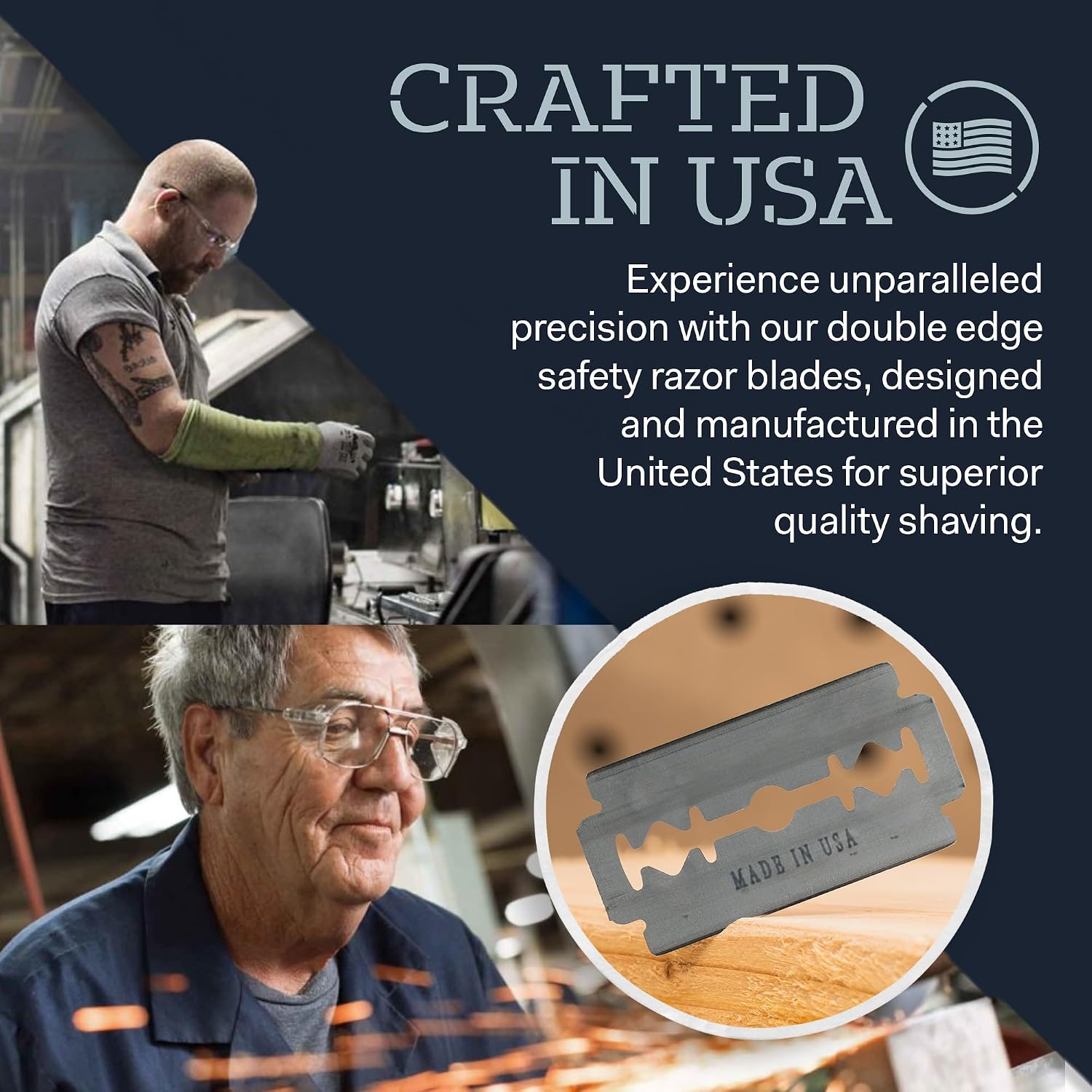 Made in USA Double Edge Razor Blades (50-Pack) – Stainless Steel, Smooth & Sharp | Fits All DE Safety Razors | Battle