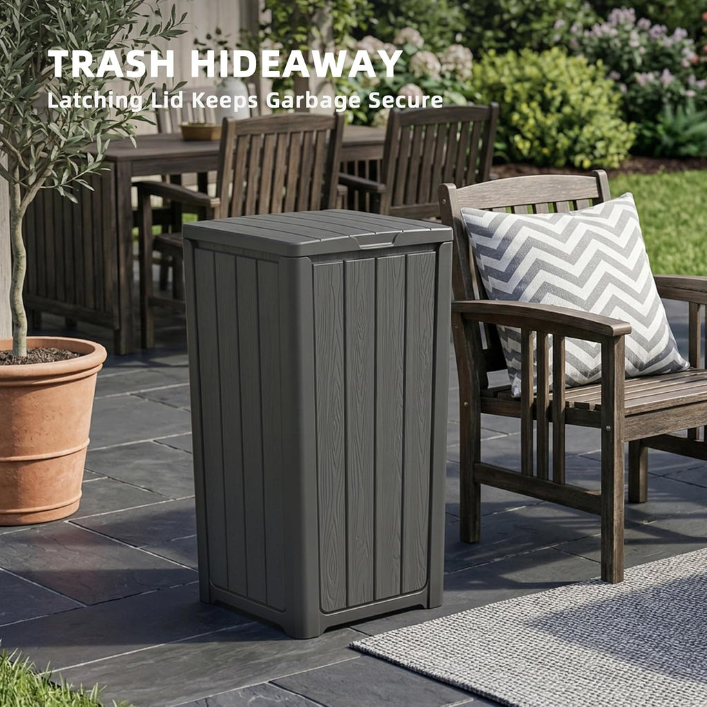 32 Gallon Outdoor Trash Can with Lid, Waterproof Garbage Can Bin | Resin Waster Container Bin For Patio, Garden