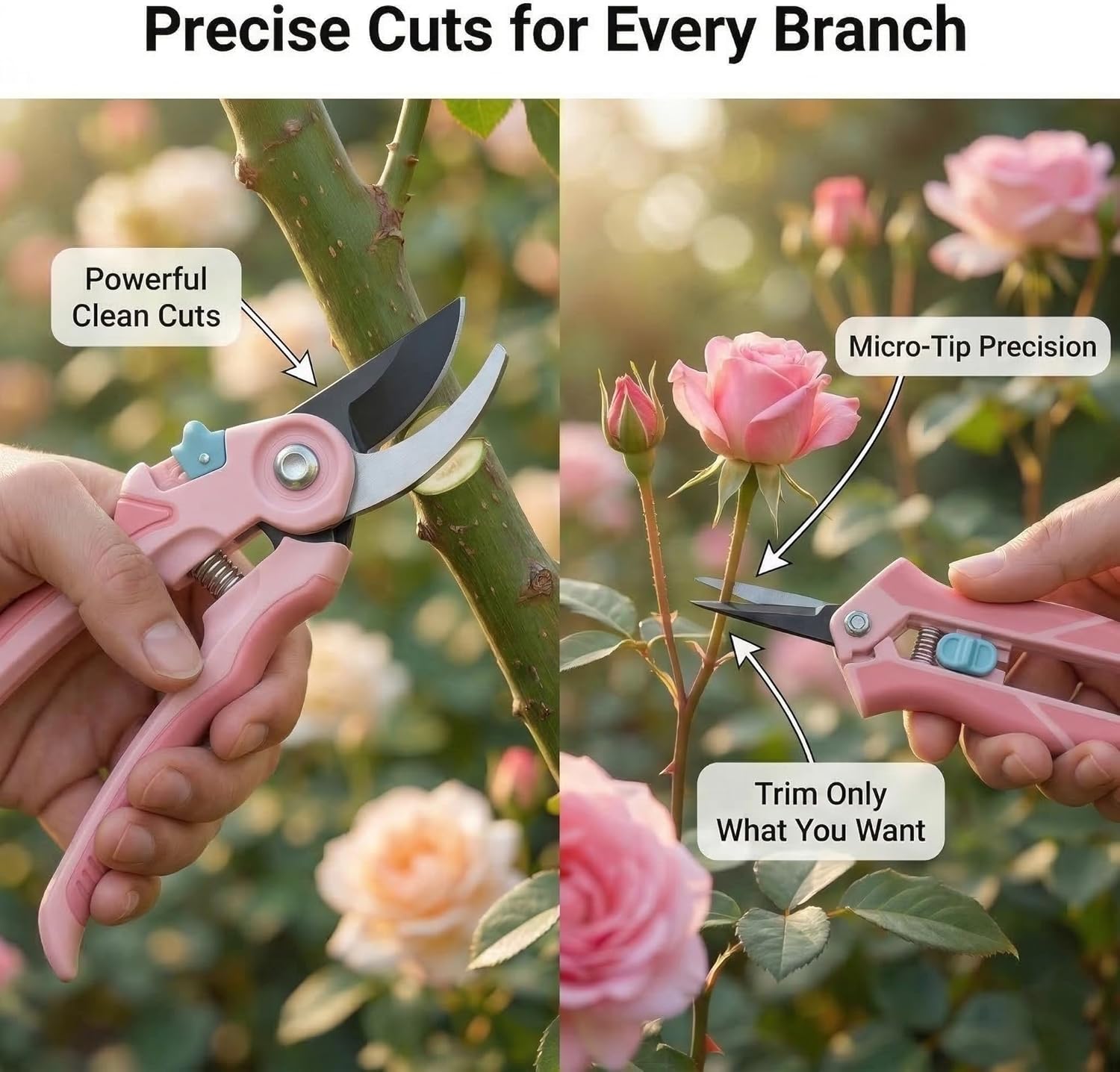 Pruning Shears 2-Pack — 8" Bypass Hand Pruner & 6.25" Precision Snips, SK5 Steel Blades with Non-Stick Coating