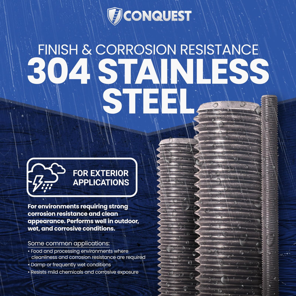 Conquest Type 304 Stainless Steel Threaded Rod 3/8"-16 x 36