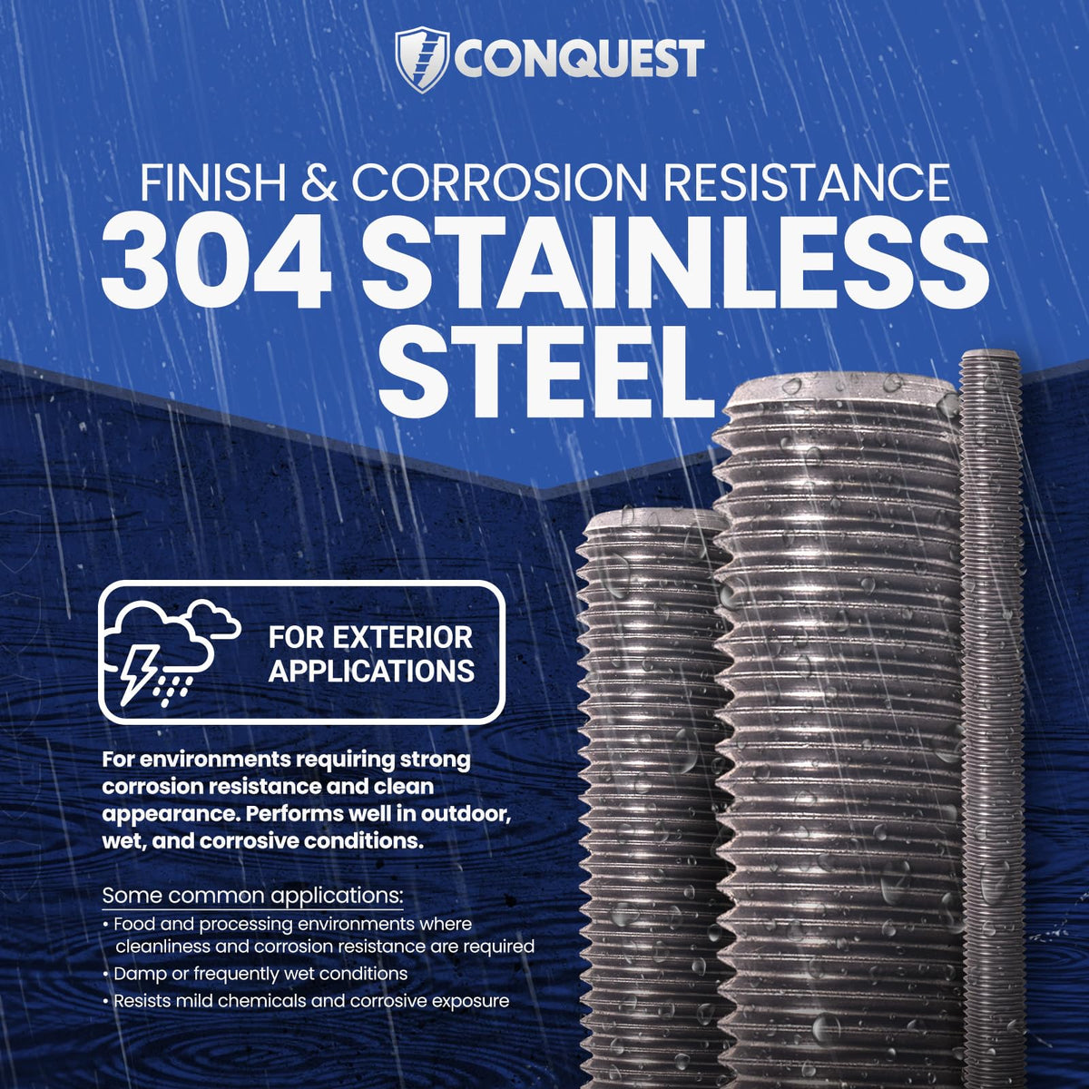 Conquest Type 304 Stainless Steel Threaded Rod 3/8"-16 x 36