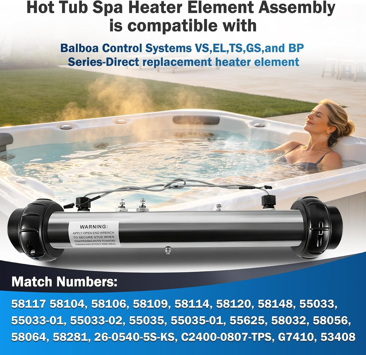 Hot Tub Heater Replacement M7 SPA Heating Element fits for Balboa 58117
