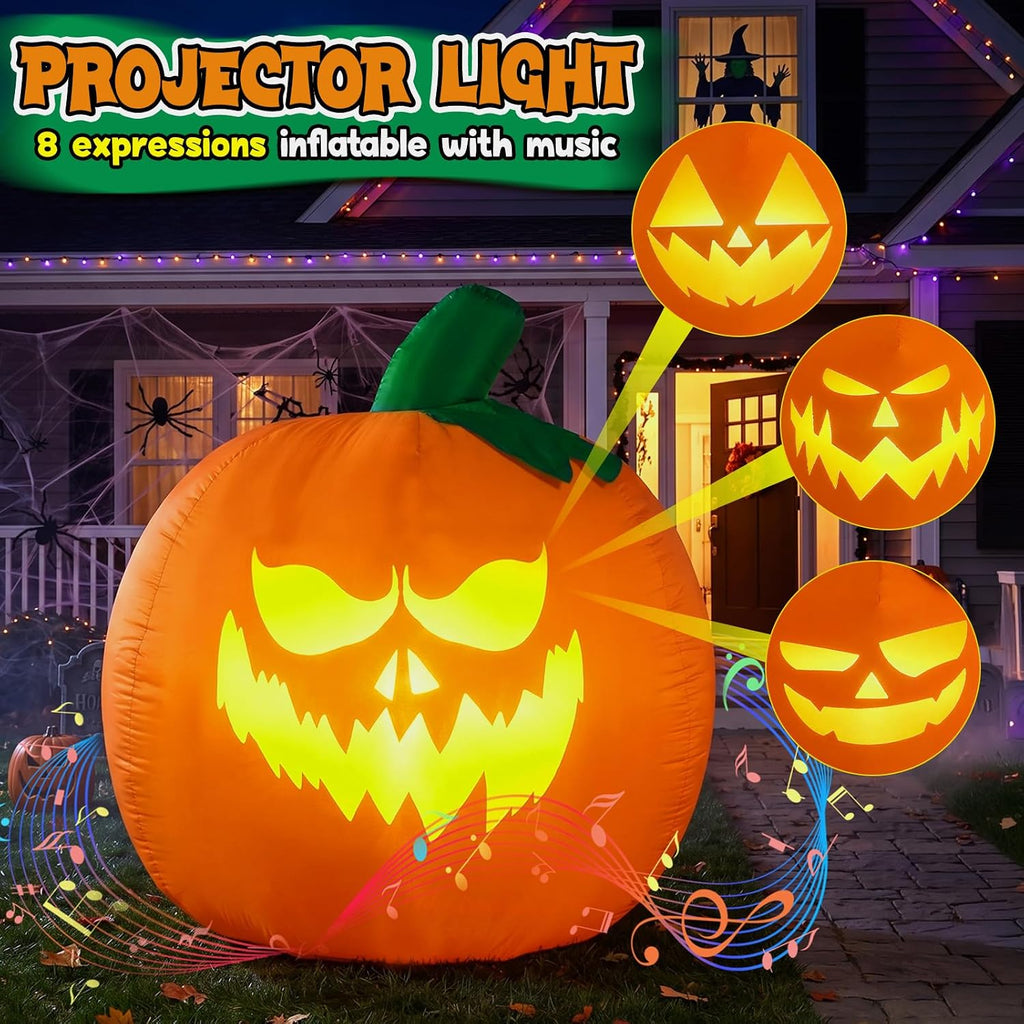 5FT Halloween Inflatables Outdoor Decorations with Projector Face and Music | Halloween Inflatable Pumpkin, Eight