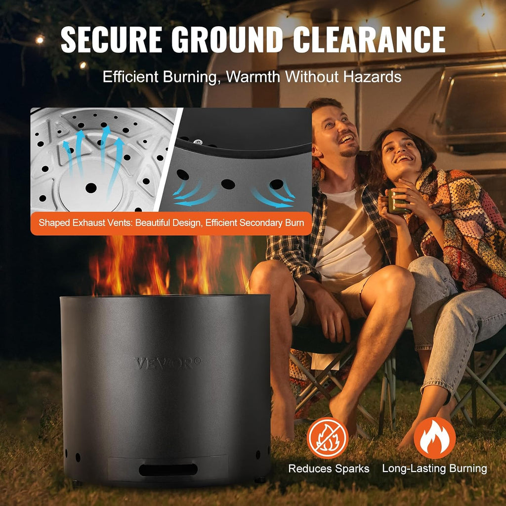 Smokeless Fire Pit Stove Bonfire, H: 15.4 in x Dia: 19.3 in,Wood Burning Fireplaces with Removable Ash Pan, SUS430