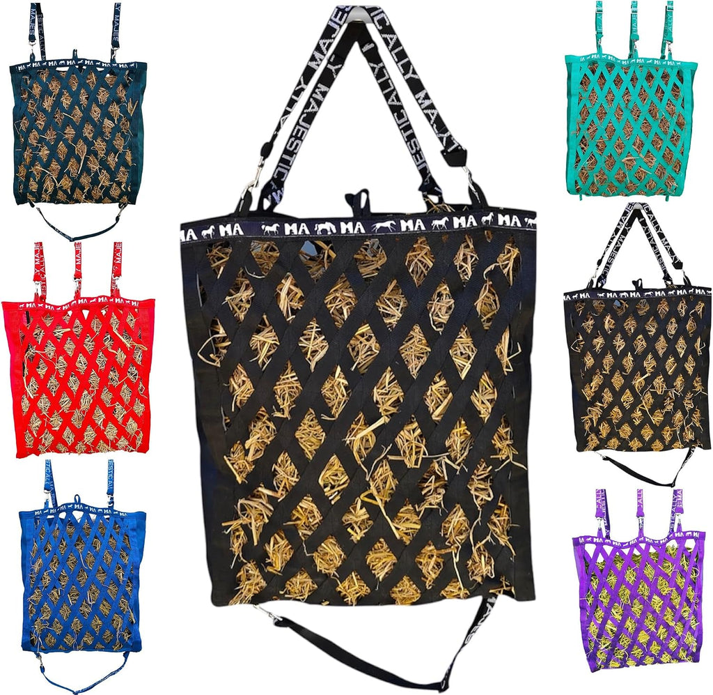 Double Side Open Slow Feeder Hay Bag - Diamond shaped Obliquely Placed Webbing (Black)