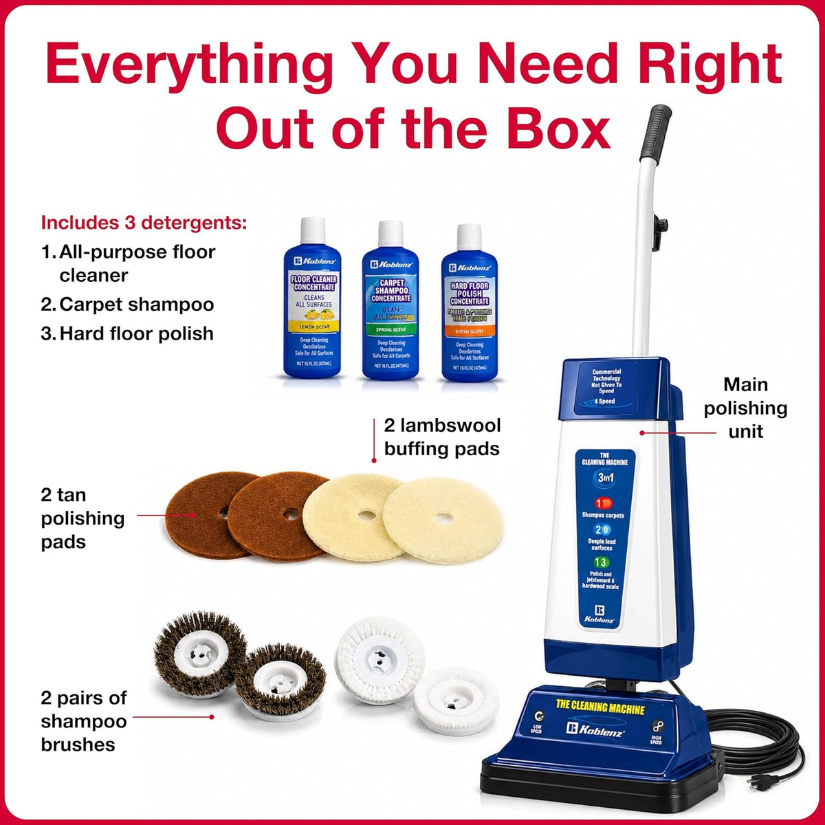 P-820 BA Carpet Shampooer and Floor Polisher, Polishing Pads, Blue | Floor Scrubber Machine, 3-Speed, Scrubbing