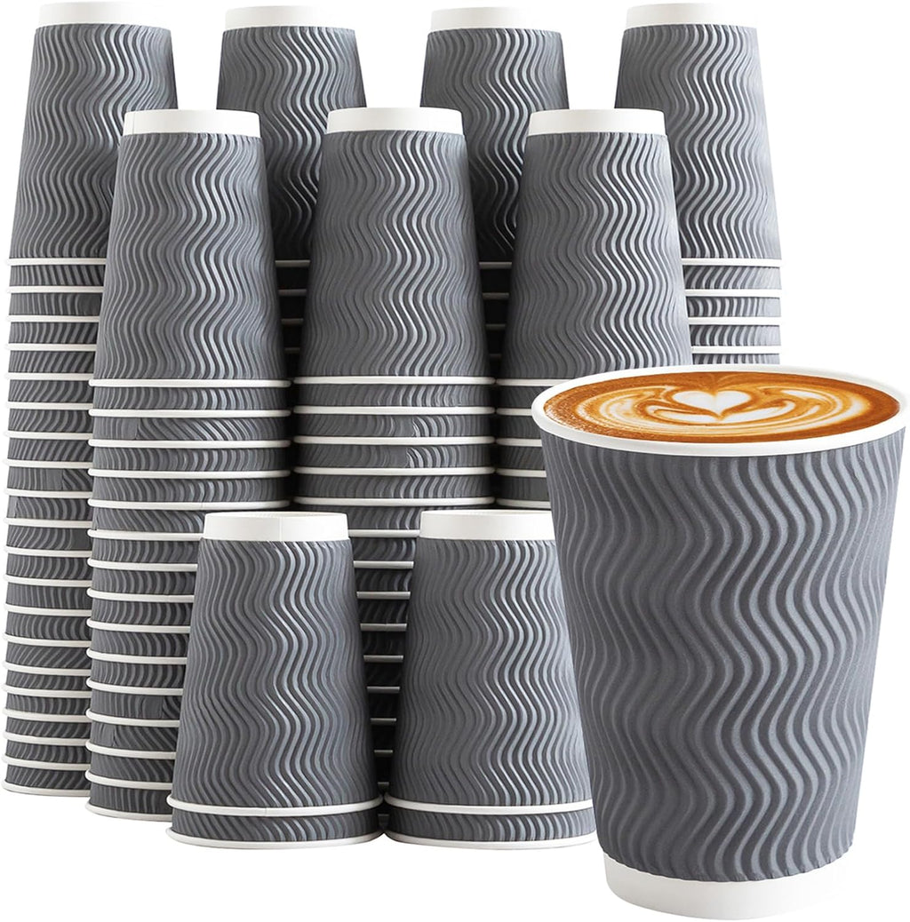 120 Pack 12 oz Coffee Cups Disposable Insulated Paper Cup Gray