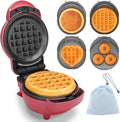 4 in 1 Mini Waffle Maker with Removable Plates, Set Includes Mini Pancake, Donut, Heart Shape Waffle Makers, Compact