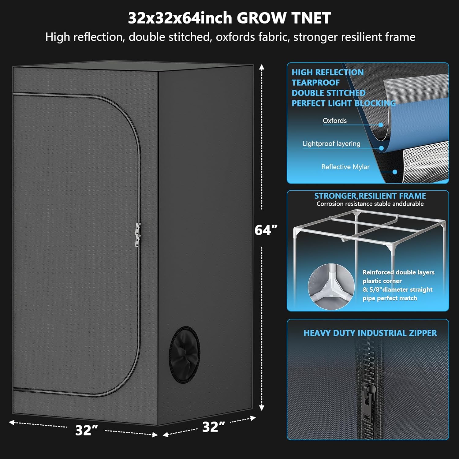Upgrade Integrated Auto Grow Tent Kit Complete Kit, S1000 LED Grow Light, 32"x32"x64" Grow Tent, 4“ Ventilation with