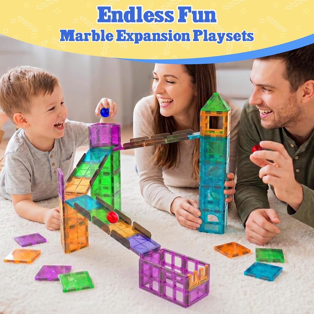Magnetic Tiles Rail Pack 18-Pieces Magnetic Rail Clamps with Marble Run