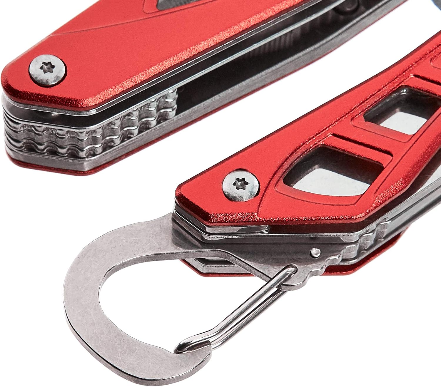 8-in-1 Stainless Steel Multitool with Safety Lock and Nylon Sheath, Red