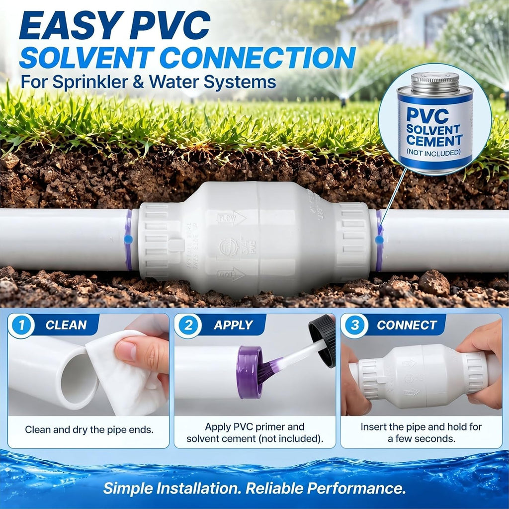 Geetery 1 Pcs 1-1/2'' PVC Check Valve Slip Swing No Spring Silent White