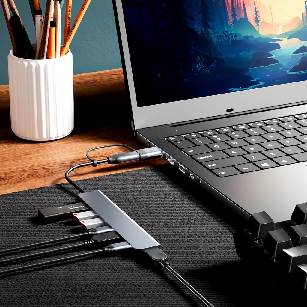 【Upgrade】 USB C/USB Hub, BERLAT Aluminum 7 in 1 USB C & USB Hub with USB 3.0, USB 2.0 Ports for PC/Laptops/MacBook