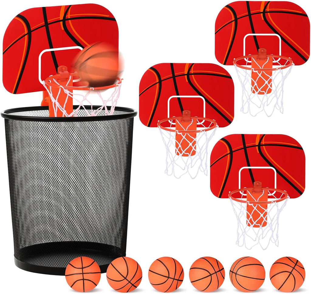3 Sets Indoor Trash Can Basketball Game Set Includes 3 Mini Clip on Basketball Hoop with Backboard 6 Inflatable Ball