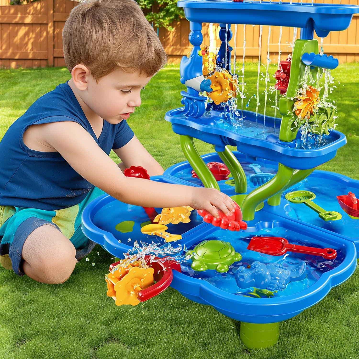 Water Table for Toddlers 1-3 3-5, 4-Tier Water Table for Kids with Sand Beach Toys, Water and Sand Sensory Table