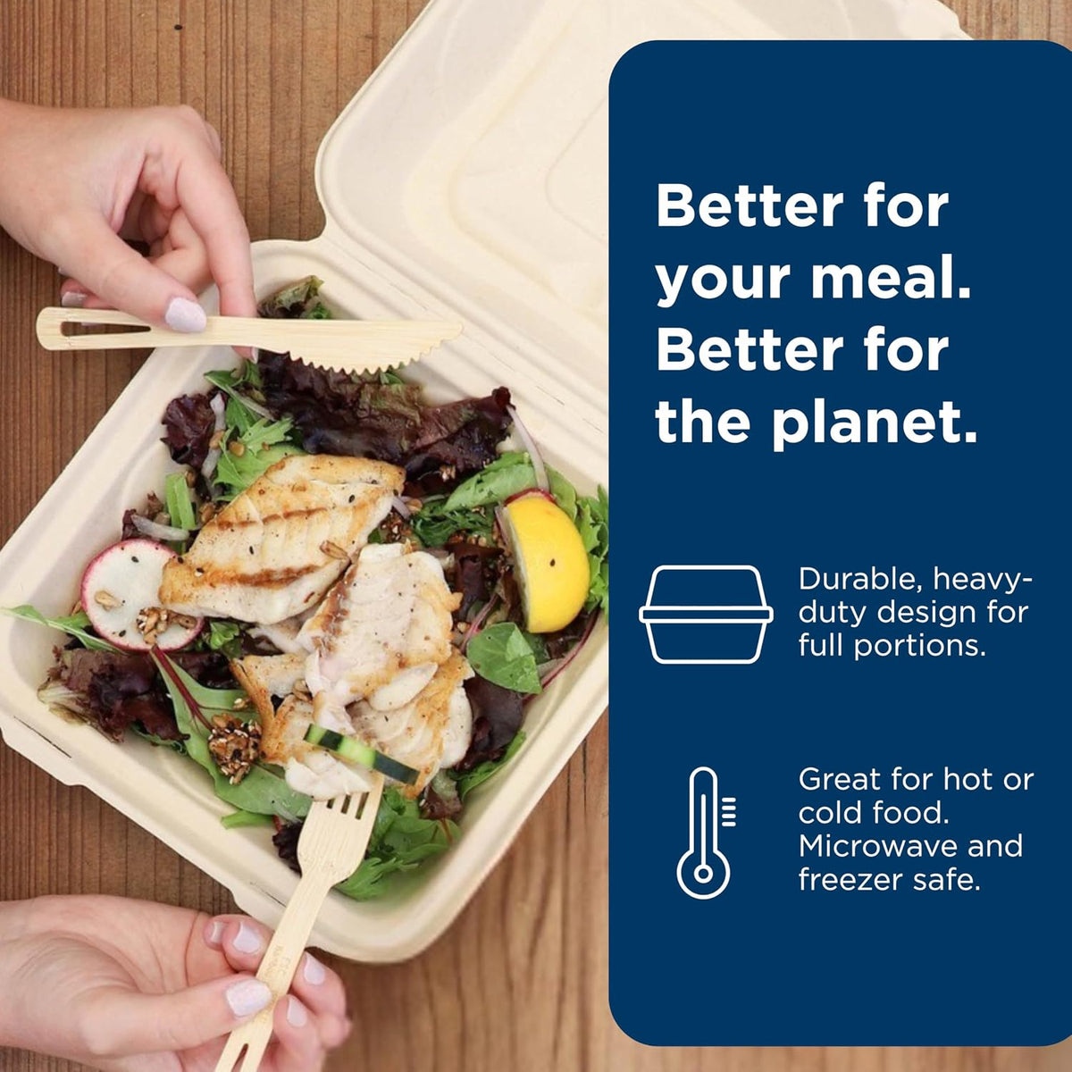 Compostable Clamshell Containers, 9x9x3 (Pack of 100)