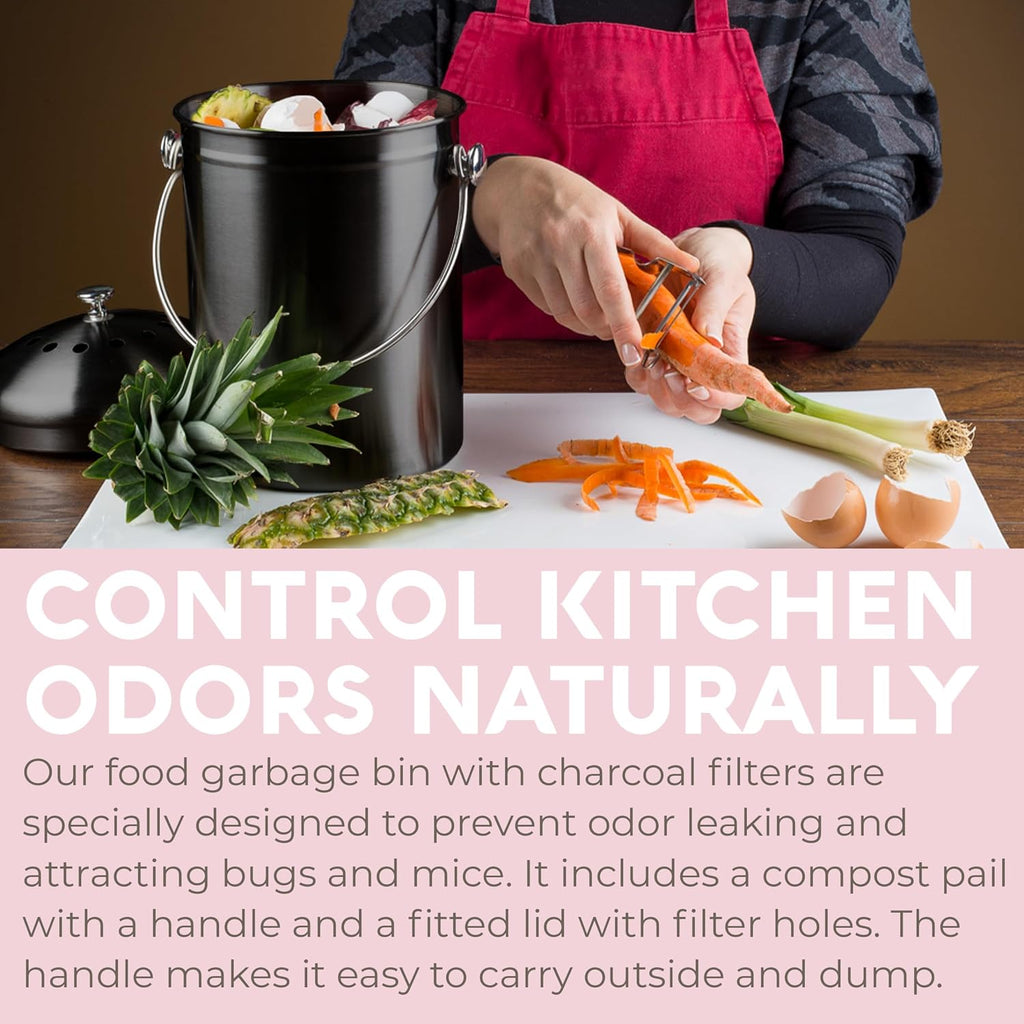 Kitchen Compost Bin for Kicthen Countertops, 1.3 Galllon - Black