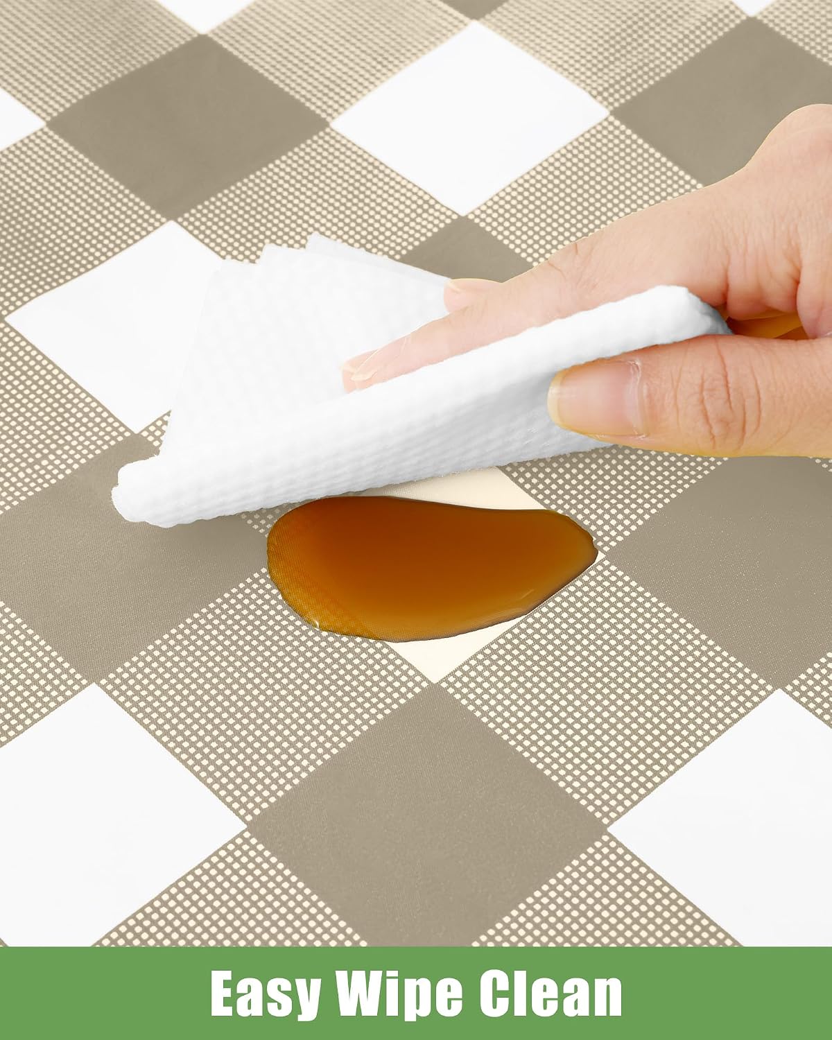 8 Packs Gingham Disposable Table Cloth, 54 x 108 Inch Waterproof Plastic Tablecloth, Rectangle Khaki and White