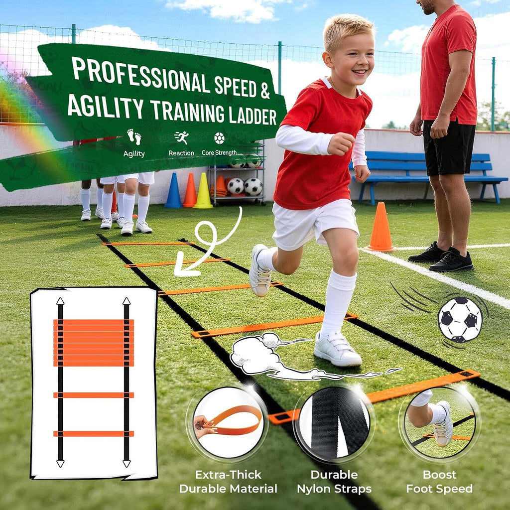Kids Soccer Goal Set for Backyard, Portable Soccer Nets Set of 2 with Soccer Ball, Scoreboard, Agility Ladder, Cones