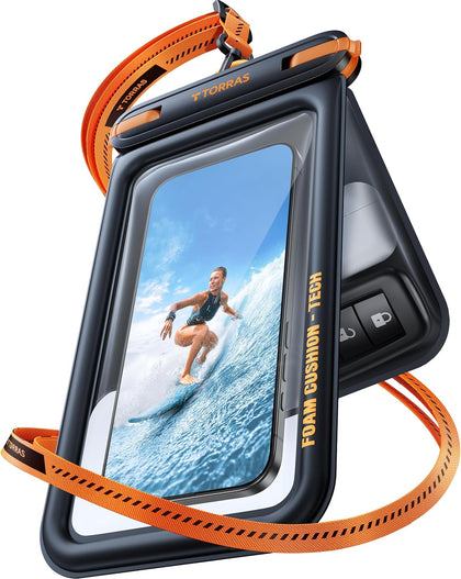 IP68 Waterproof Phone Pouch Floating with Double Space 7.0", Black | Waterproof Phone Case with Crossbody Lanyard