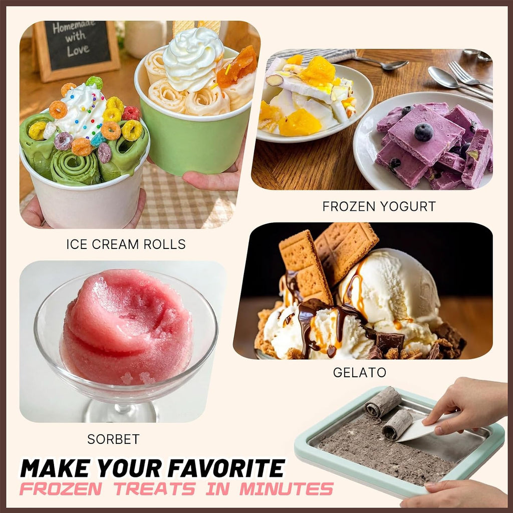 Rolled Ice Cream Maker Kit with Lid and 2 Spatulas, Rolled Ice Cream Tray