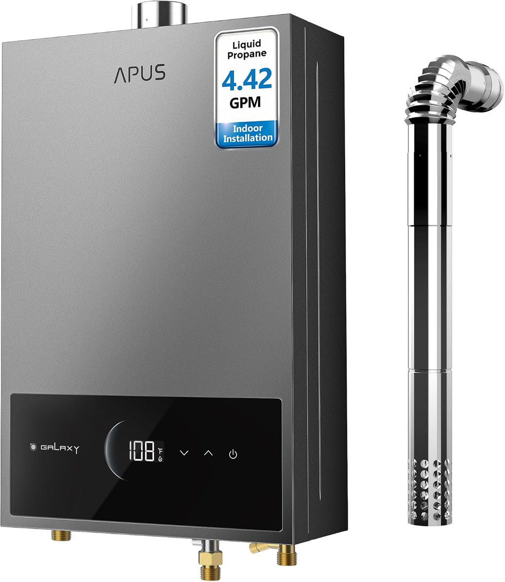 Tankless Water Heater Propane Gas, Up to 4.42 GPM, Indoor Hot Water Heater, 95,000 BTU on Demand Instant Hot Water